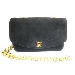 Vintage CHANEL charcoal black suede leather classic 2.55 shoulder purse 9