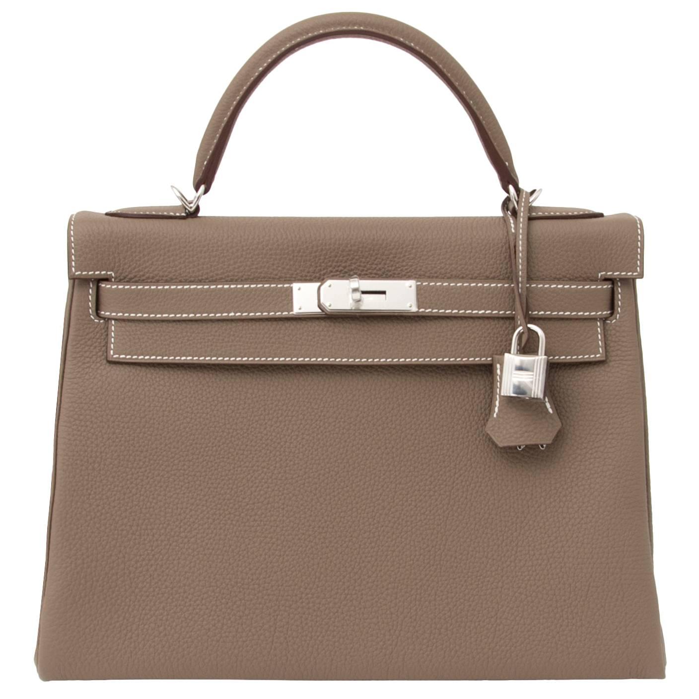 Brand New Hermes Kelly Etoupe Retourne 32 Togo PHW