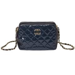 Shoulder Bag Grey Blue Quilted Patent Leather