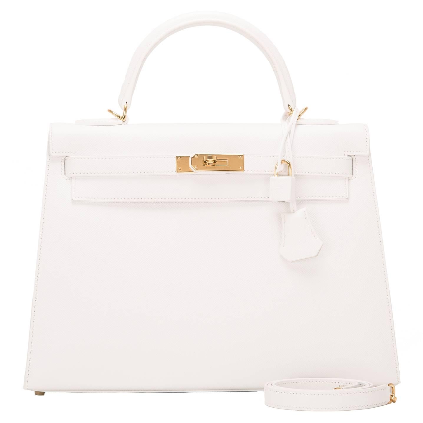 Hermes White Epsom Kelly Sellier 32cm Gold Hardware