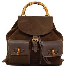 Gucci Brown Leather/ Suede Vintage Backpack GHW