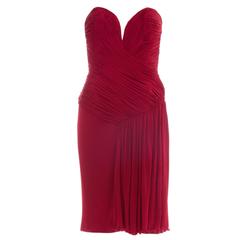 Vicky Tiel Couture Red Strapless Dress With Ruched Bodice, Circa 1980's