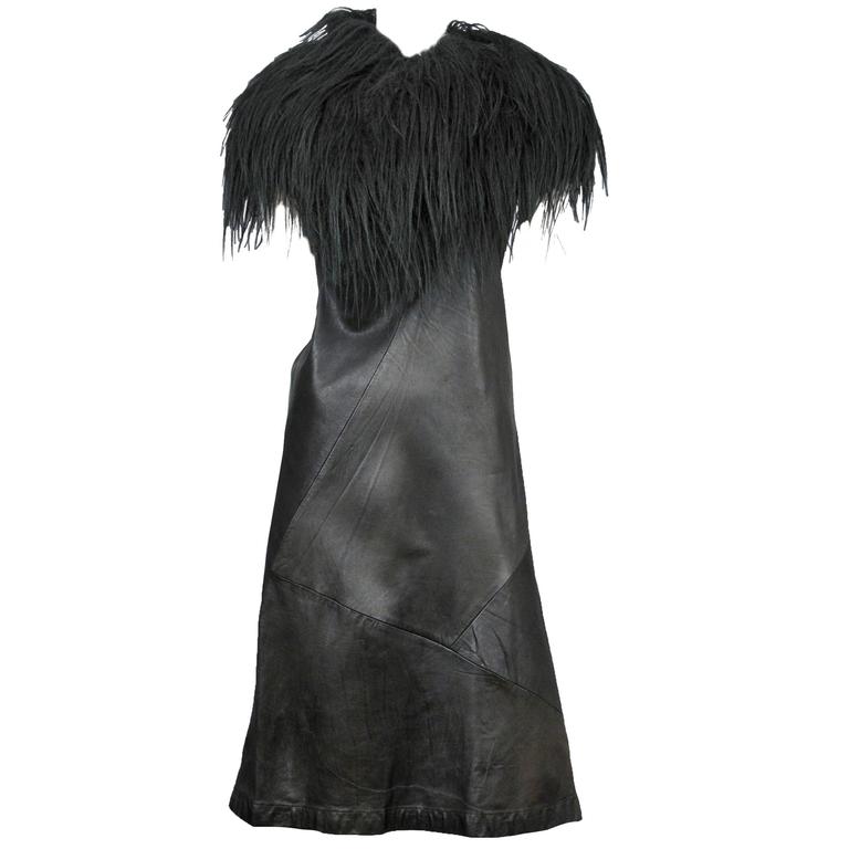 Junya Watanabe Leather and Fur Dress For Sale