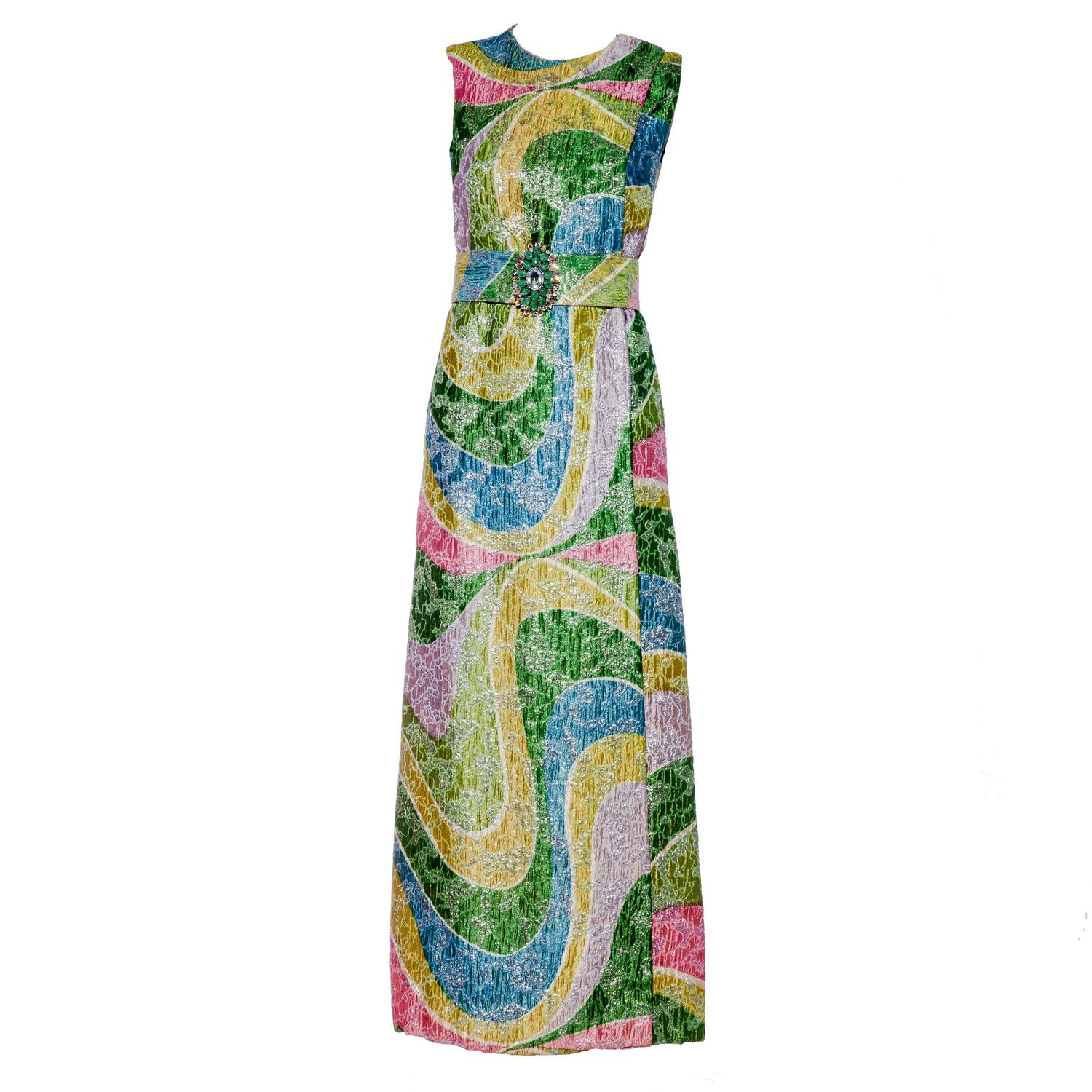 1960s multi color silk brocade sleeveless wrap dress For Sale at 1stdibs