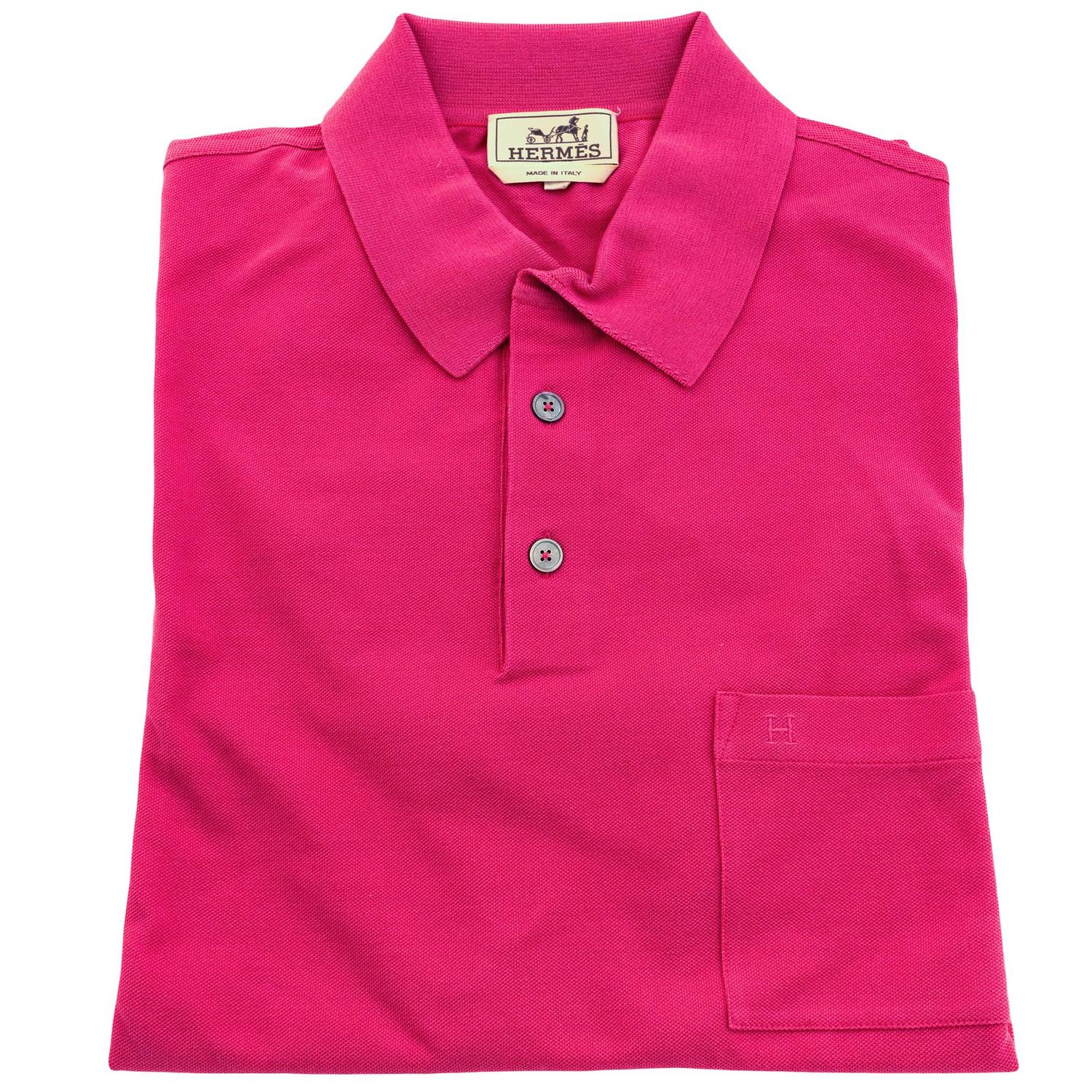 Hermes Rose Indian Men's Polo Short Sleeve Hot Pink Cotton Large Spring! For Sale at 1stdibs
