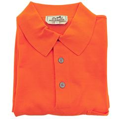 Hermes Orange Men's Polo Short Sleeve Cotton Shirt Large Iconic House Orange