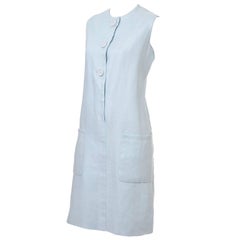 Norman Norell Vintage Dress from I Magnin in Blue Linen with Pockets