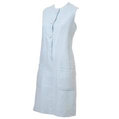 Norman Norell Vintage Dress from I Magnin in Blue Linen with Pockets 2