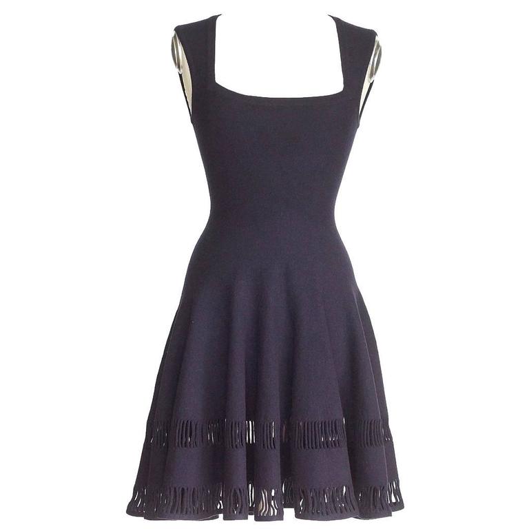 Azzedine Alaia Dress Navy Skater Skirt Laser Cut Hem 38 / 4 nwt at 1stDibs alaia navy