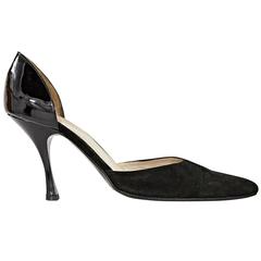 Black Chanel Suede & Patent Leather D'Orsay Pumps