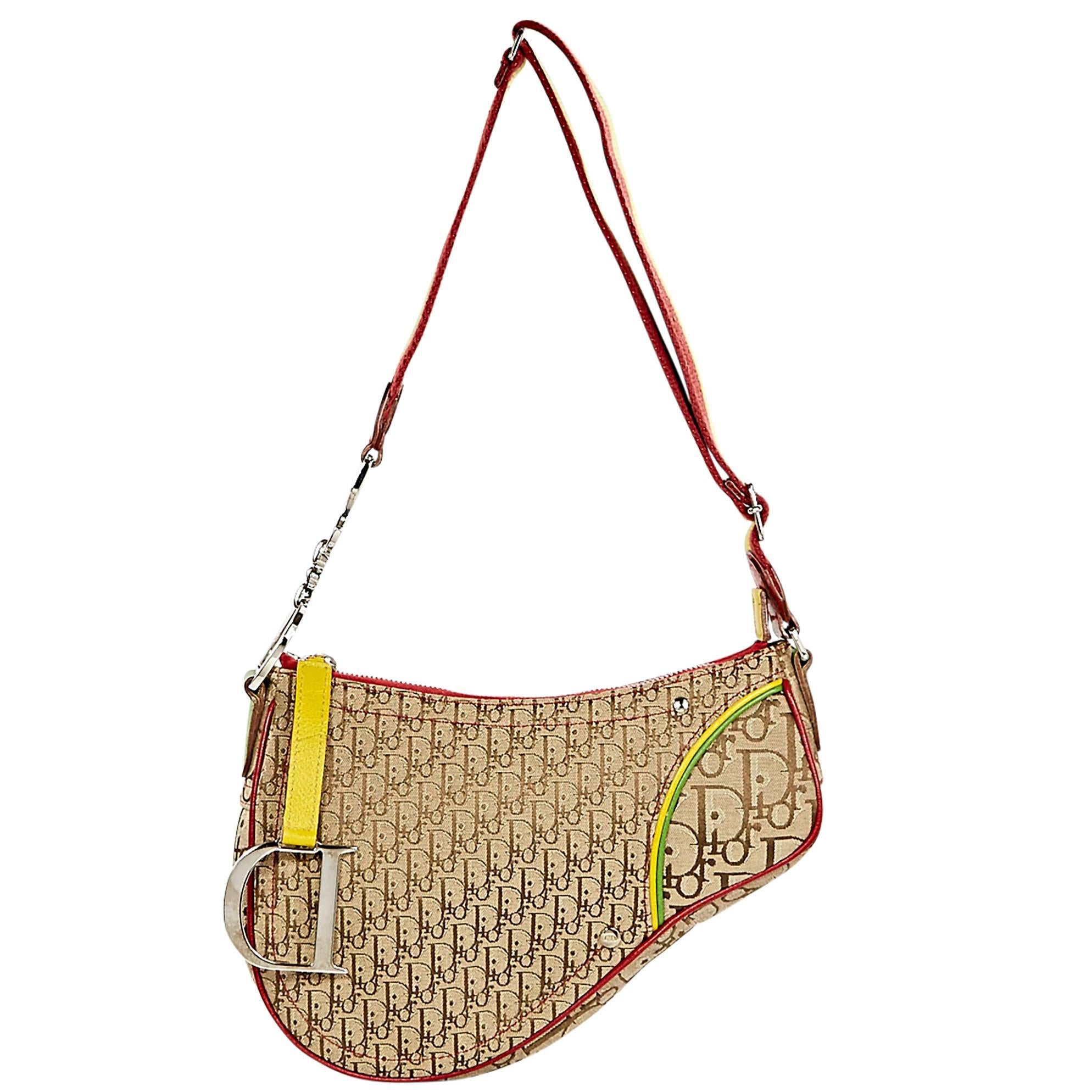 Brown Christian Dior Monogram Woven Saddle Bag