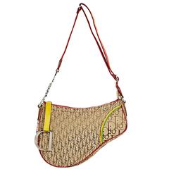 Brown Christian Dior Monogram Woven Saddle Bag