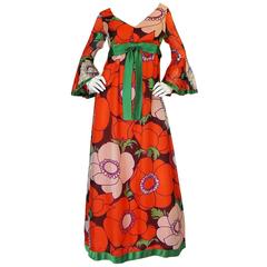 1970s Red Floral Print Silk Organza Mollie Parnis Dress 7