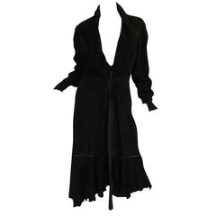 1990s Christian Lacroix Butter Soft Black Suede Wrap Coat