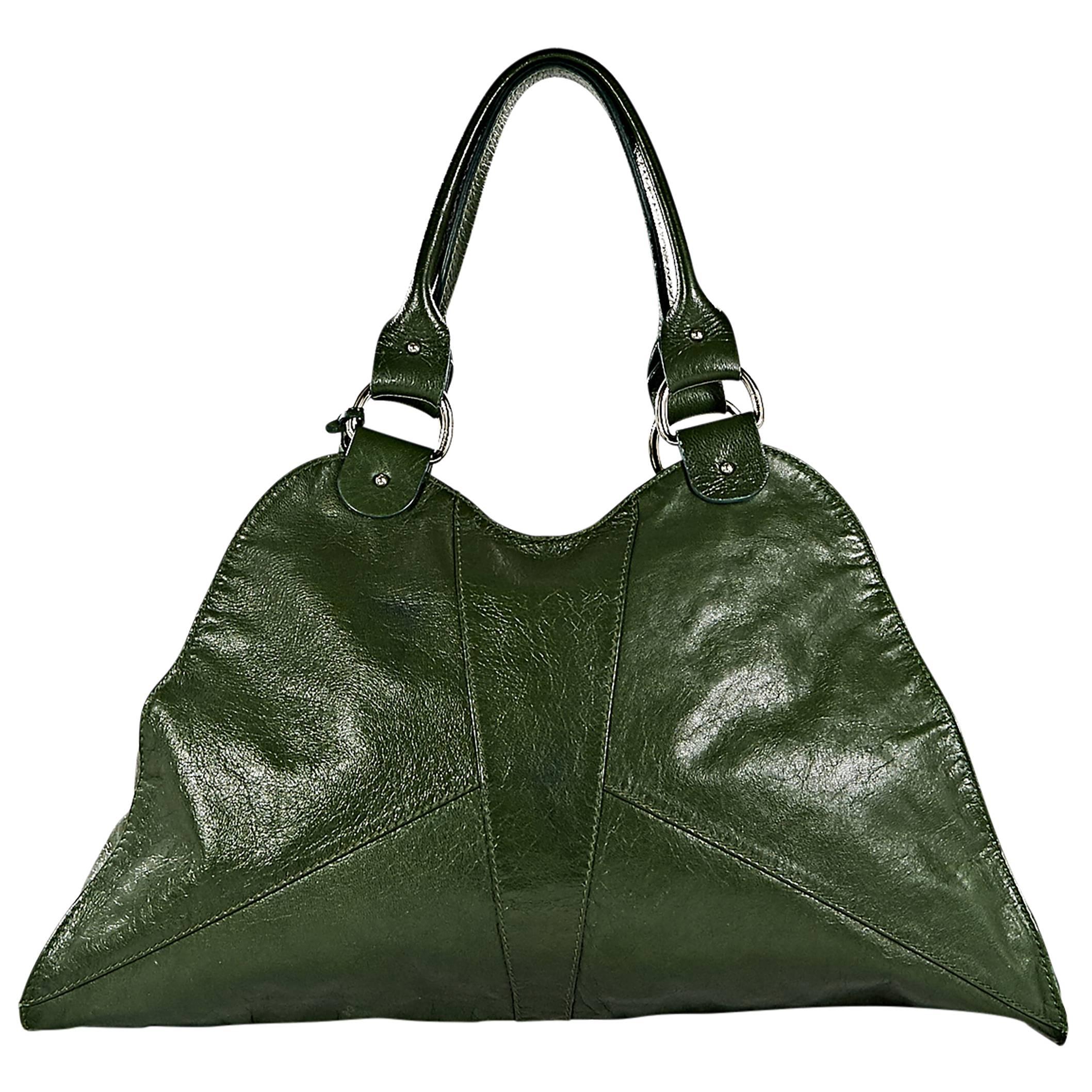 Green Fendi Leather Diavolo Trapezio Bag