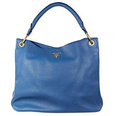 Blue Prada Leather Vitello Daino Ring Hobo Bag