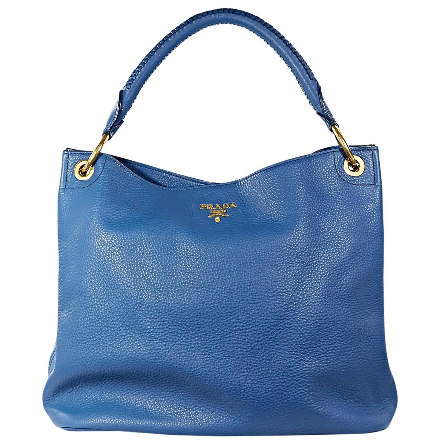 prada blue patent leather handbag  