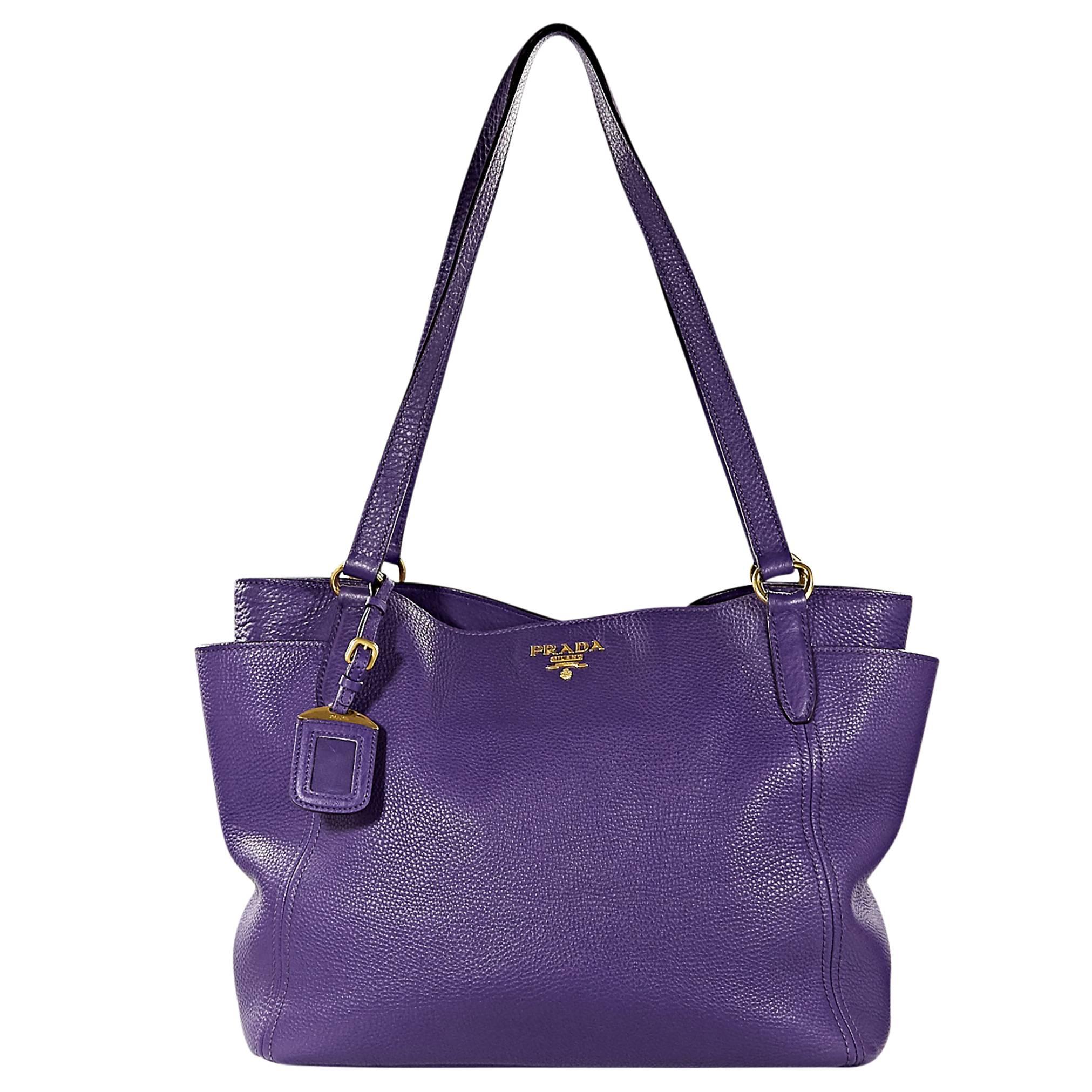 Purple Prada Leather Vitello Daino Tote Bag