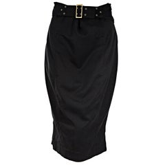 Black Gucci Belted Cotton Pencil Skirt