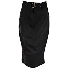 Black Gucci Belted Cotton Pencil Skirt 1