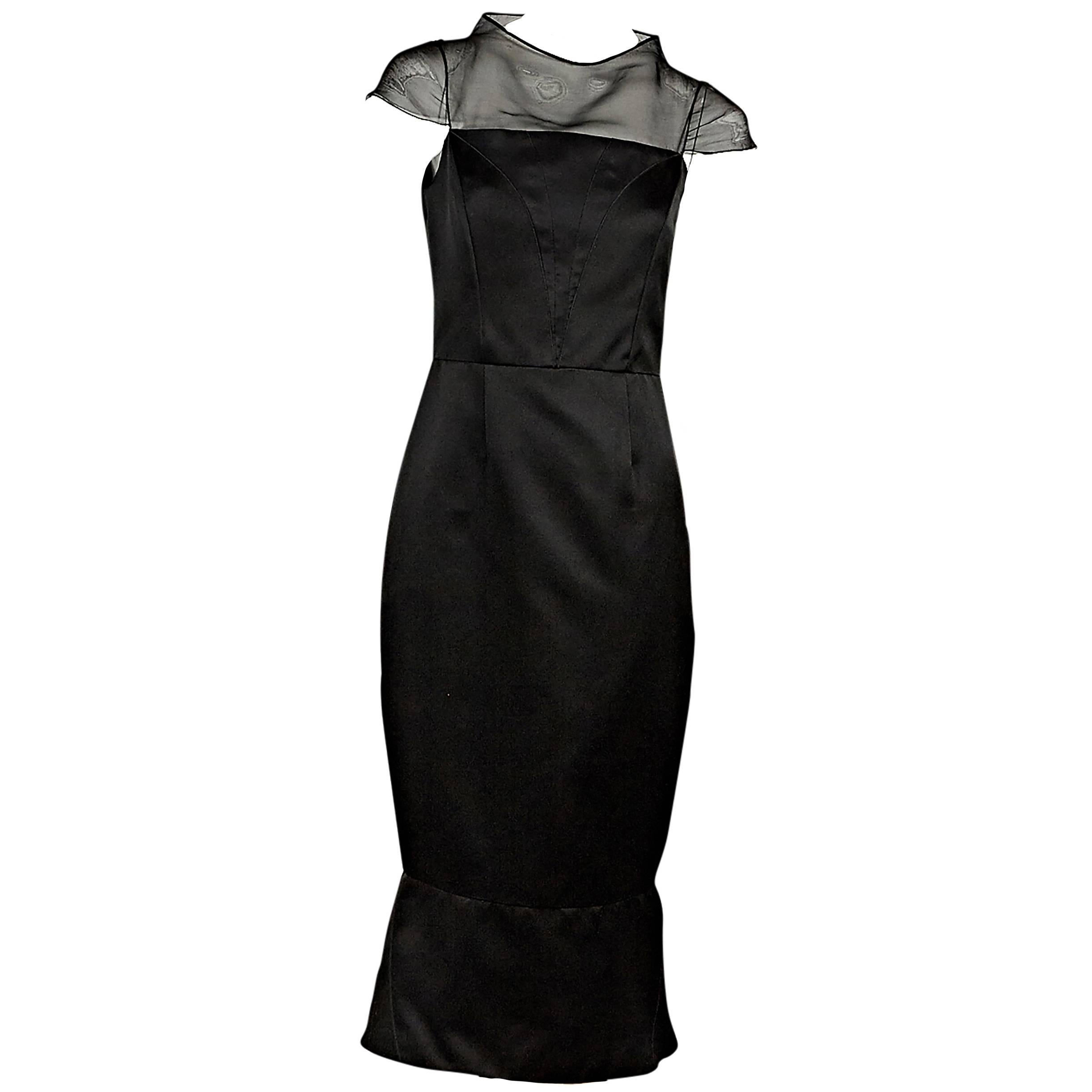 Black J. Mendel Silk Mermaid-Hem Dress