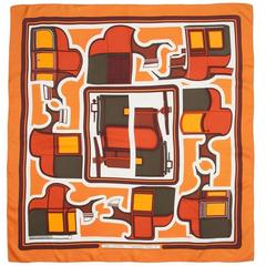 Hermès "Les Coupés" orange scarf 1970