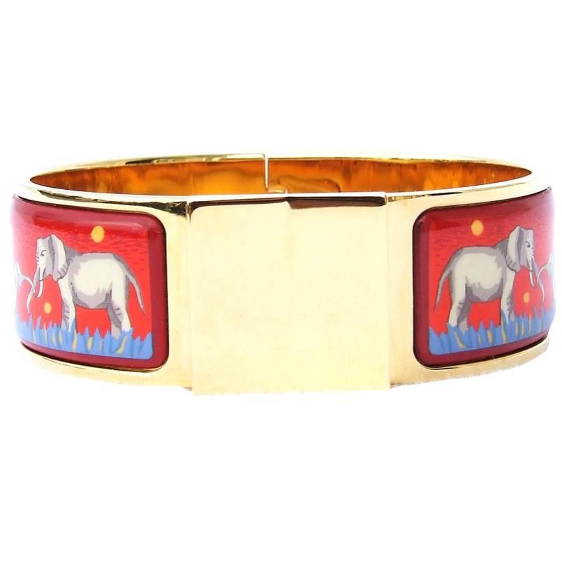 Hermes Clic Clac Bracelet Elephant Grazing Red GHW Size PM