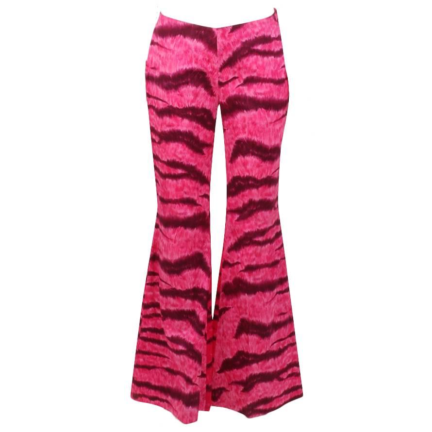 Moschino S/S 2000 Vibrant Pink Leopard Print Flare Trousers    For Sale