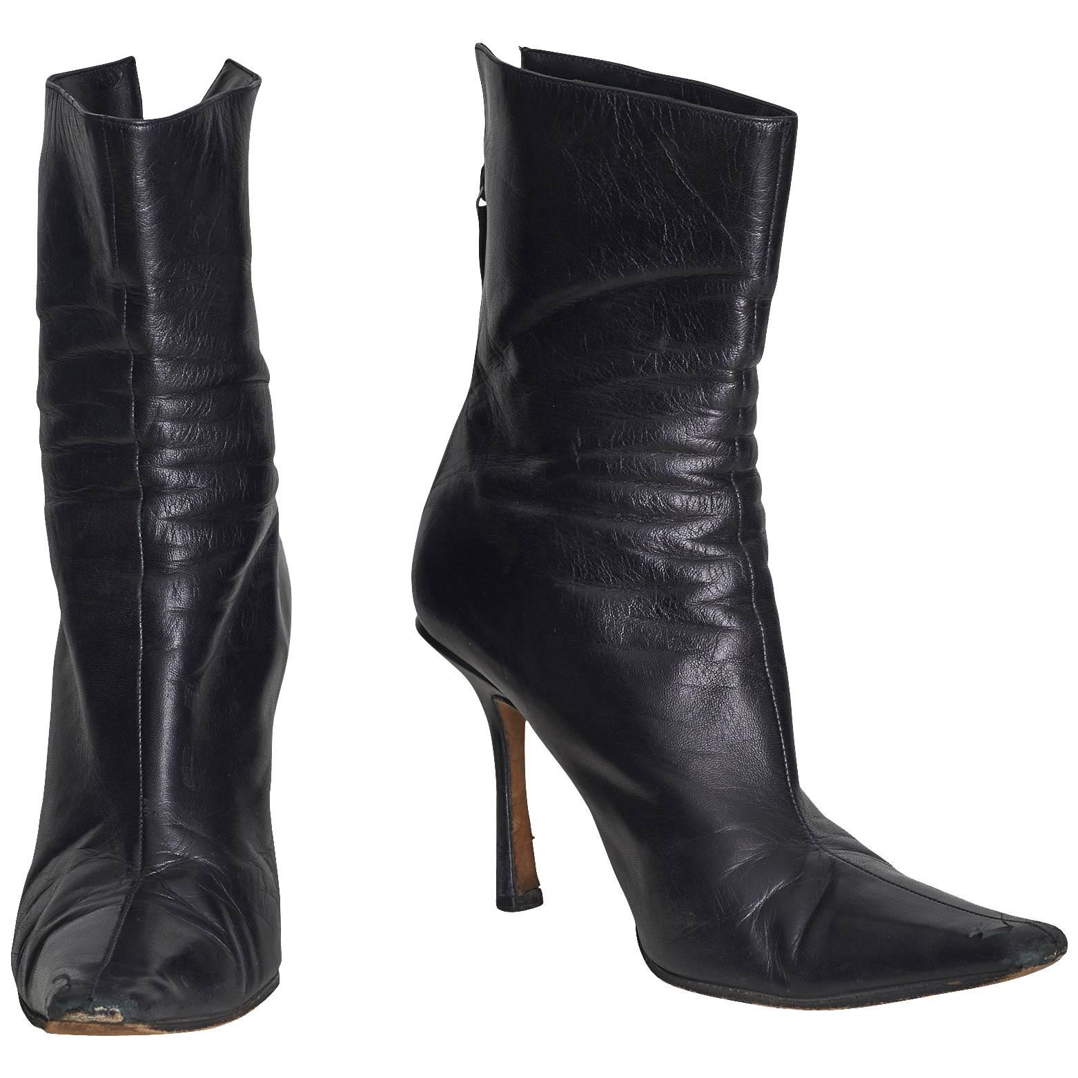 Jimmy Choo Black Leather Heeled Above Ankle Boot  For Sale
