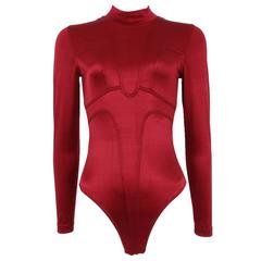 1980s Chrissie Walsh Ruby Red Metallic Body Suit