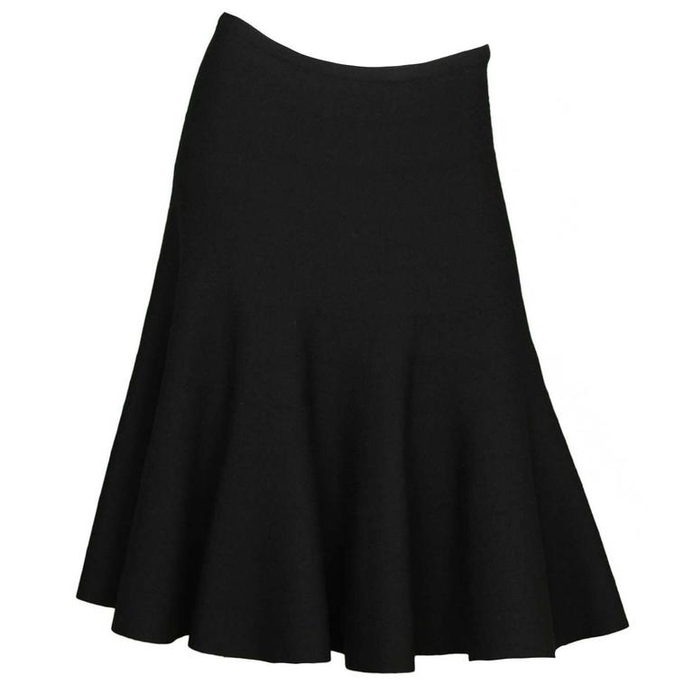 black wool flare skirt