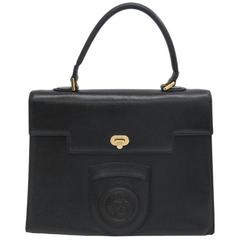 Fendi Black Leather Gold Hardware Flip Lock Top Handle Satchel Bag