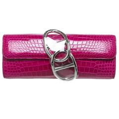 Hermes Rose Sheherazade Crocodile Egree Clutch Handbag