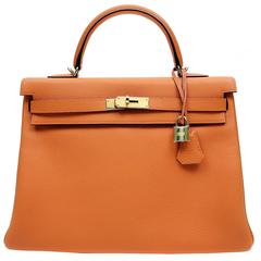 Hermès 35 cm Orange Togo Leather Kelly Bag- Gold HW