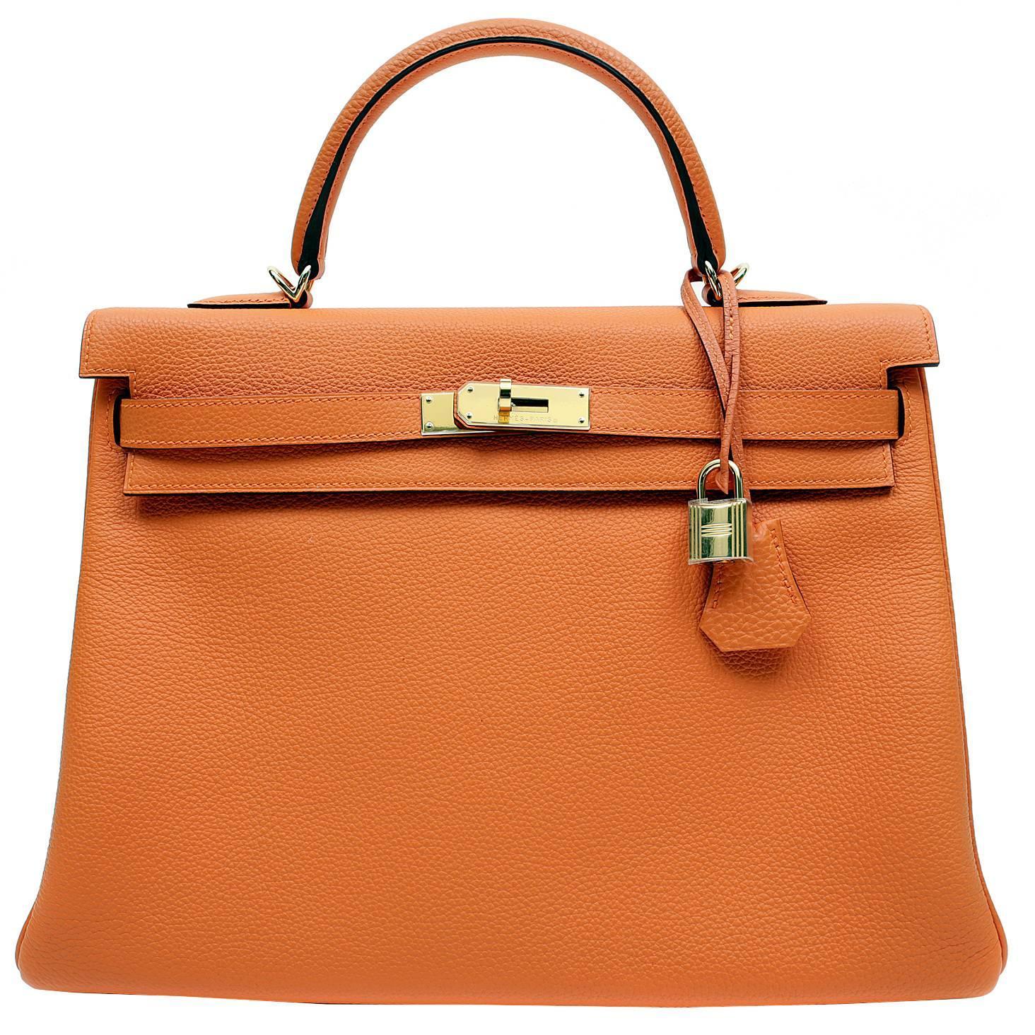 Herms 35 cm Orange Togo Leather Kelly Bag- Gold HW For Sale at ...