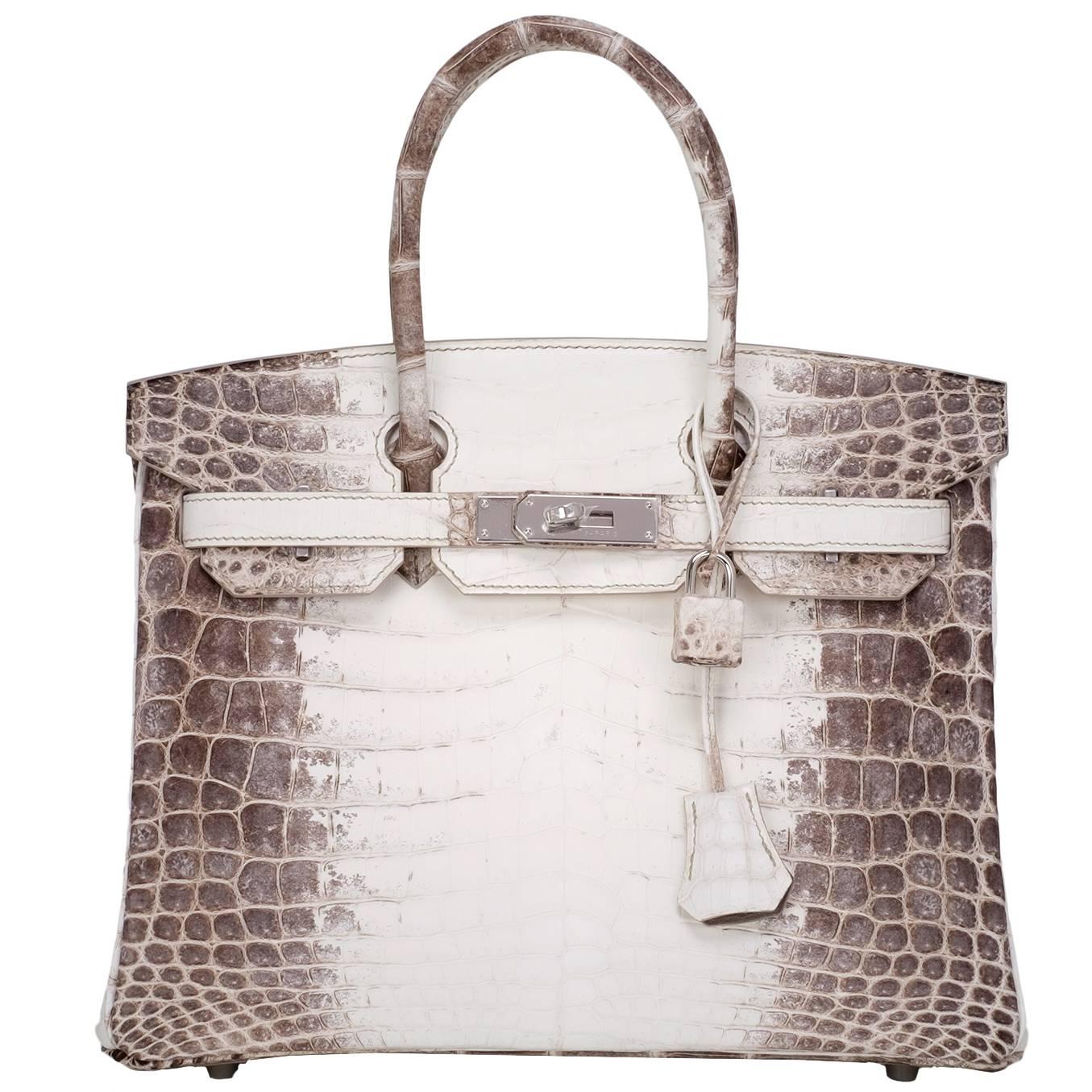 Hermes White Matte Niloticus Himalayan Crocodile Birkin 30cm