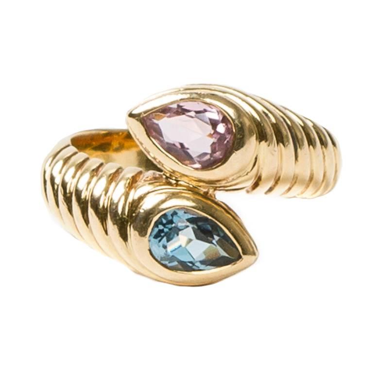  Spinel  Blue Topaz Yellow Gold Ring