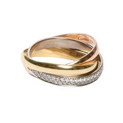 Cartier Trinity Pave Diamond Three Color Gold Ring