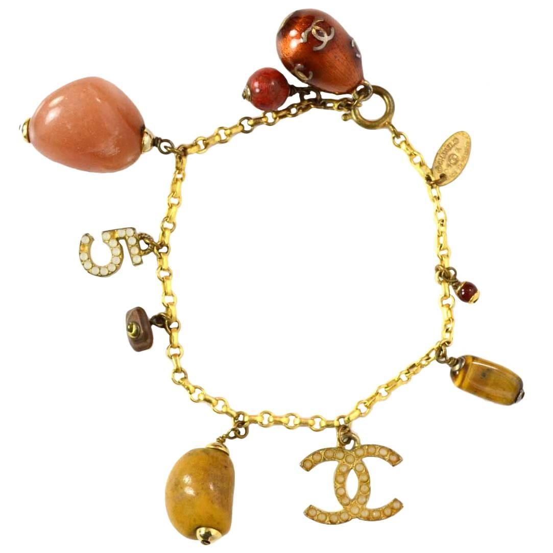 Chanel Gold Chain & Amber Stone/ Animal Charm Pendant Bracelet