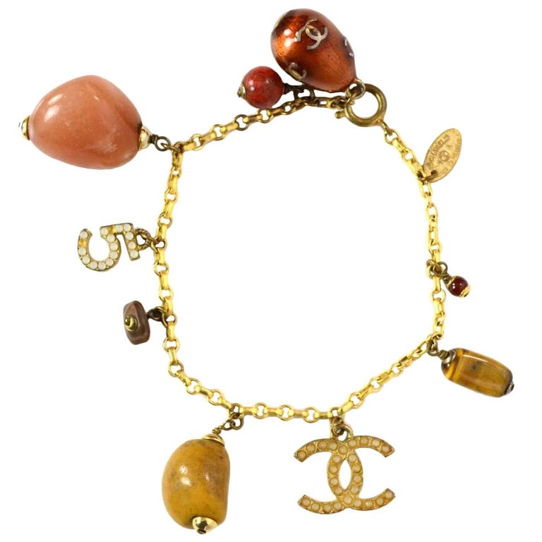 Chanel Gold Chain and Amber Stone/ Animal Charm Pendant Bracelet For