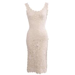 1960's Hand Crocheted White Raffia Sheath Dress 9