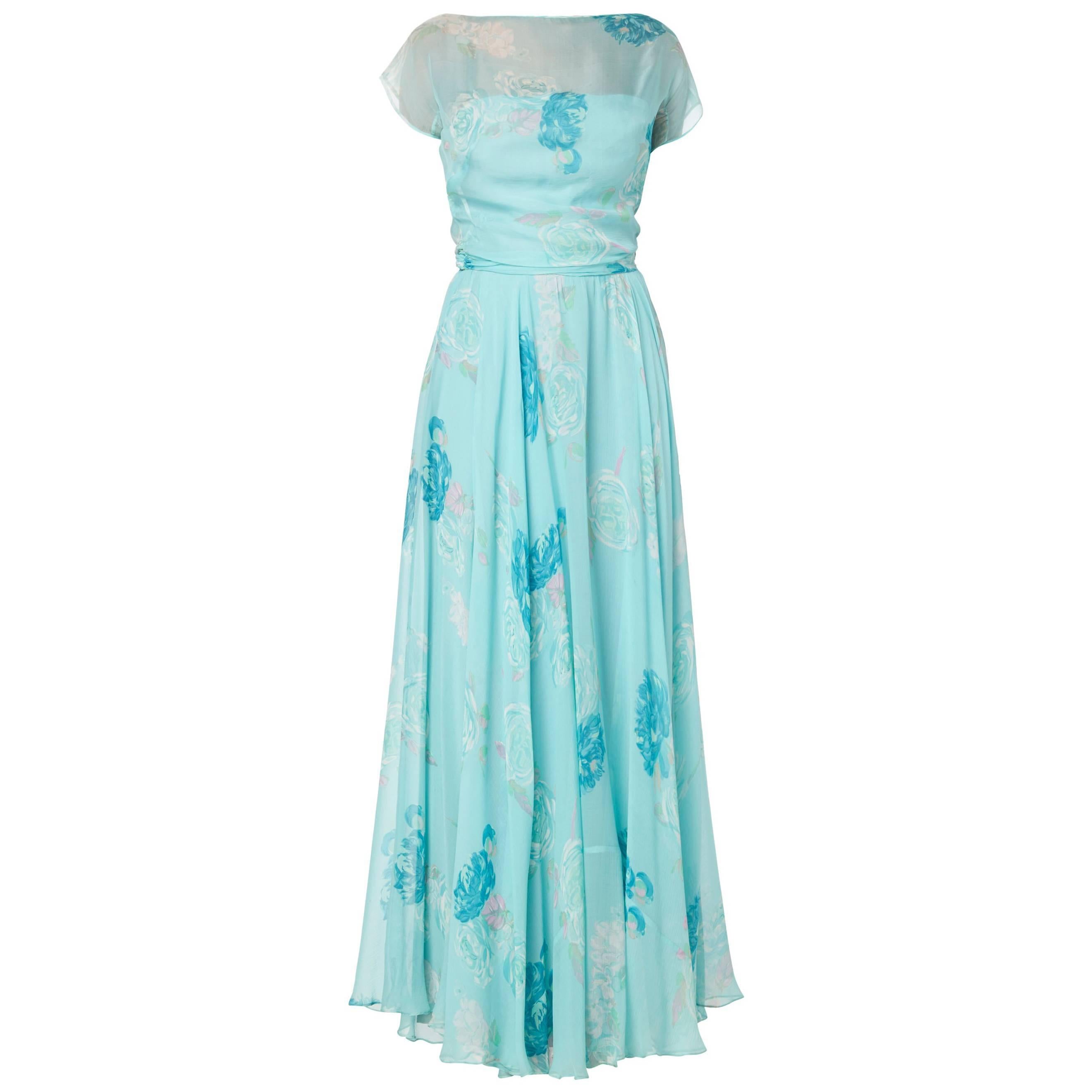 Norman Hartnell floral dress, circa 1949 For Sale