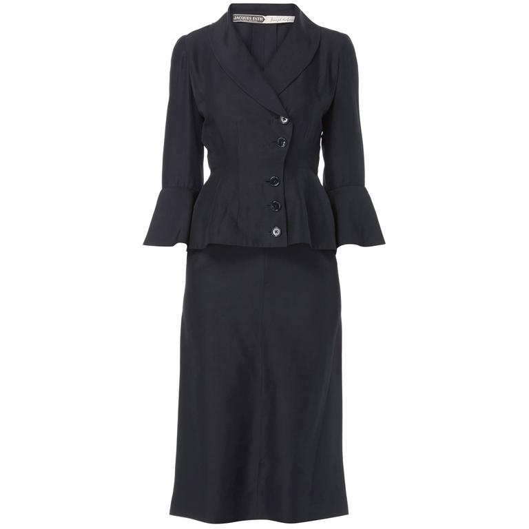 Jacques Fath navy skirt suit, circa 1959 at 1stDibs