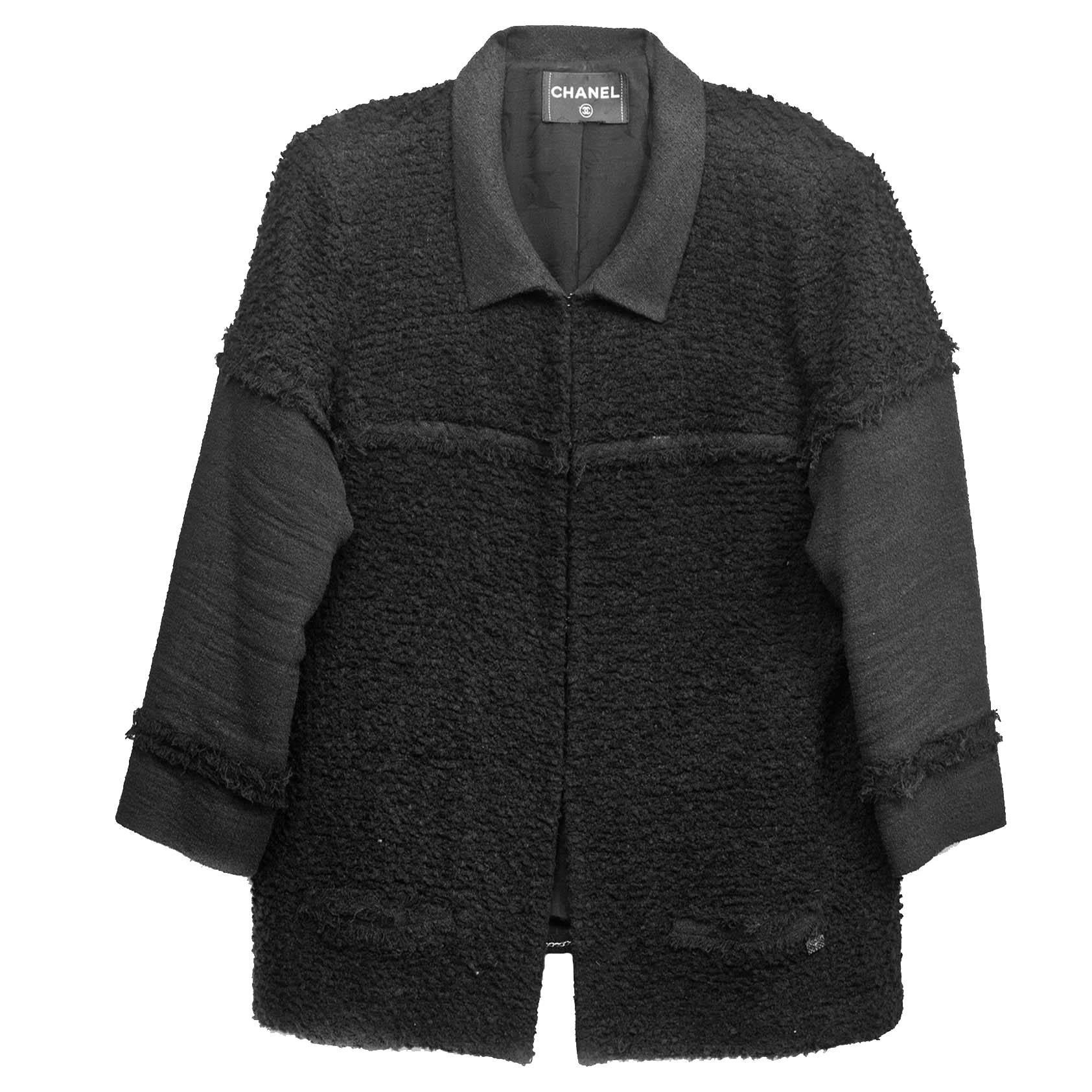 Chanel Black Heavy Boucle Overcoat sz FR50