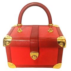 Retro POLLINI rare lipstick red monogram handbag, makeup box case, mini trunk.