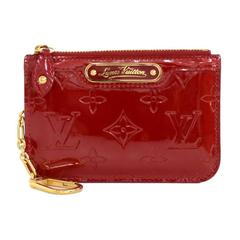 Vintage Louis Vuitton Pochette Cles Red Pomme D'mour Vernis Leather Coin Case