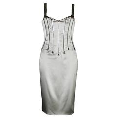 Dolce & Gabbana Silver Grey Stretch Silk Leather Dress