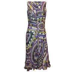 Emilio Pucci Purple & Lime Silk Chiffon Printed Sleeveless Dress - 8