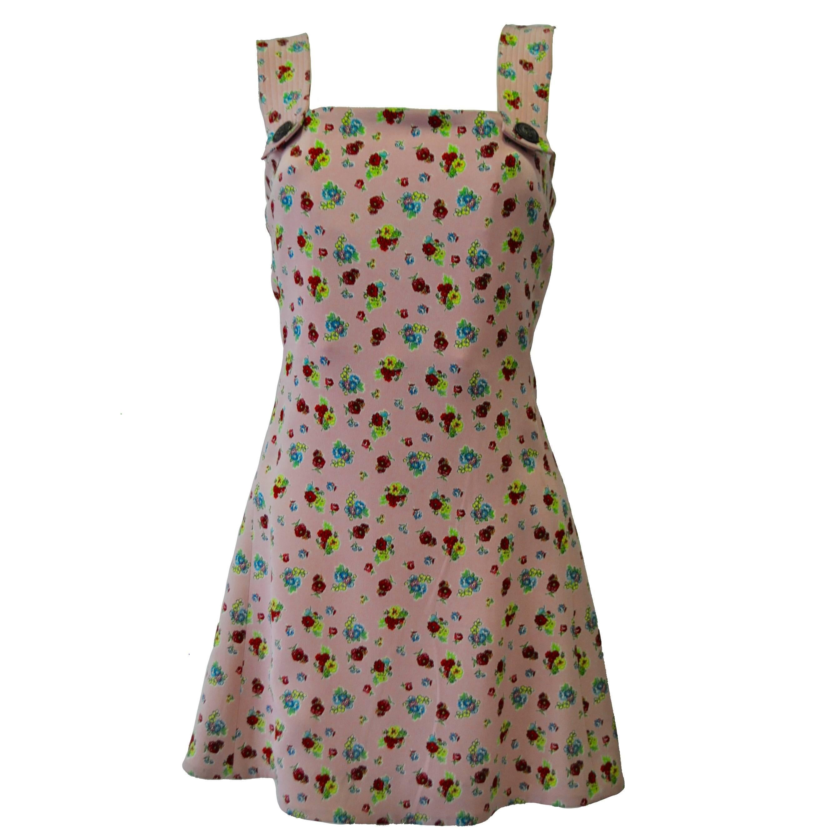 Istante Gianni Versace Foral Silk Pinafore Featuring Iconic Buttons For Sale
