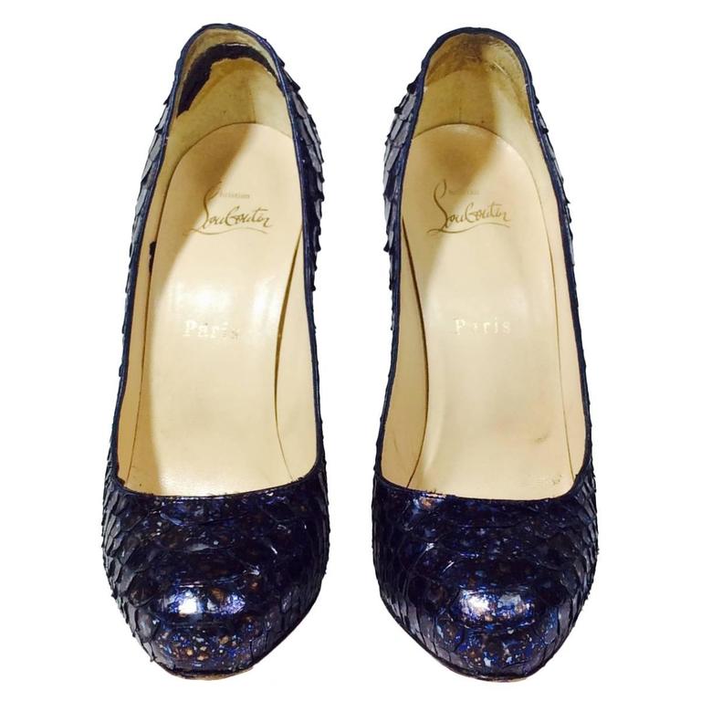 Christian Louboutin Blue Glitter Pump For Sale at 1stdibs